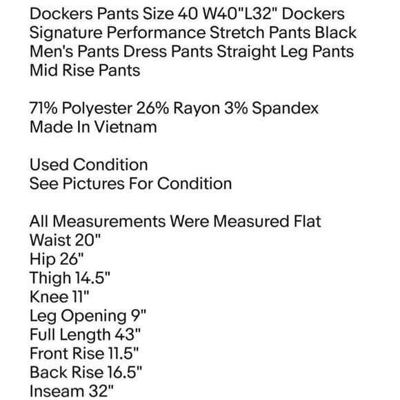 Dockers Pants Size 40 W40"L32" Dockers Signature Performance Stretch Pants Black - Picture 2 of 7